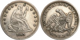 USA (United States of America)
USA. 1/4 dollara 1865, Filadelfia - mintage only 58.800 pieces 

Rzadsza moneta. Nakład 58.800 sztuk.Red Book str. 1...