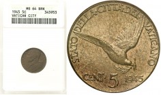 Vatican
Vatican Pius XII. 5 centesimi 1945, Rome ANACS MS64 - RARE 

Rzadka moneta w pięknym stanie zachowania.Berman 3394

Details: 
Condition:...
