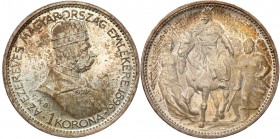 Ungarn
Hungary, Francis Joseph I. 1 crowns (Kronen)a 1896 KB, Kremnica - PIĘKNE 

Moneta wybita na tysiąclecie Węgier.Piękny egzemplarz o prezencji...