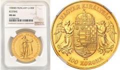 Ungarn
Hungary, Francis Joseph. 100 crowns (Kronen) 1908 KB, Kremnica, nowe bicie NGC MS66 

Piękny, menniczy egzemplarz.Moneta o wadze 33.74 g Au....