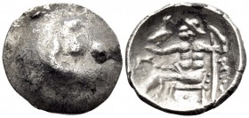 CELTIC, Lower Danube. Uncertain tribe. 2nd-1st centuries BC. Drachm (Silver, 19 mm, 3.38 g, 4 h), Imitating Alexander III. Degraded head of Herakles t...