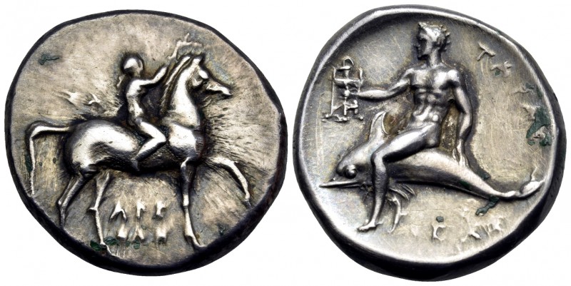CALABRIA. Tarentum. Circa 280-272 BC. Nomos (Silver, 22 mm, 7.98 g, 3 h), struck...