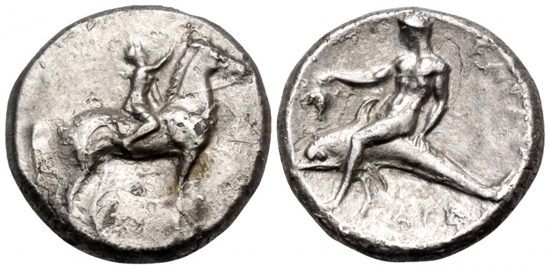 CALABRIA. Tarentum. Circa 280 BC. Nomos or Didrachm (Silver, 20 mm, 7.50 g, 12 h...