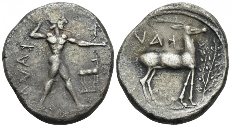 BRUTTIUM. Kaulonia. Circa 475-425 BC. Stater (Silver, 23 mm, 7.72 g, 6 h). ΚΑVΛ ...
