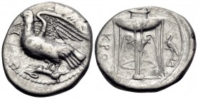 BRUTTIUM. Kroton. Circa 350-300 BC. Nomos (Silver, 22.5 mm, 7.66 g, 3 h). Eagle standing left on hair, with wings displayed and head raised. Rev. KPO ...
