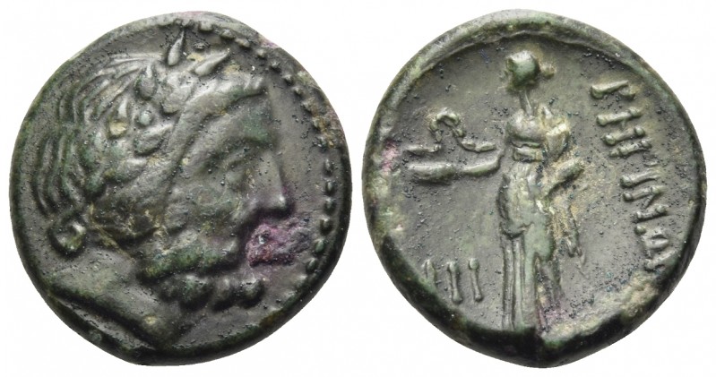 BRUTTIUM. Rhegion. Circa 260-215 BC. Tetras (Bronze, 15 mm, 2.73 g, 6 h). Laurea...