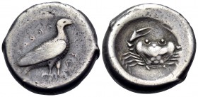 SICILY. Akragas. Circa 495-480/78 BC. Didrachm (Silver, 19 mm, 8.70 g, 10 h). AKRAC-AΣ (Σ retrograde) Eagle with closed wings standing to right. Rev. ...