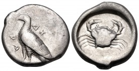 SICILY. Akragas. Circa 480/478-470 BC. Didrachm (Silver, 20 mm, 8.27 g, 9 h). AK-PA Eagle standing to left, wings closed. Rev. Crab within shallow inc...