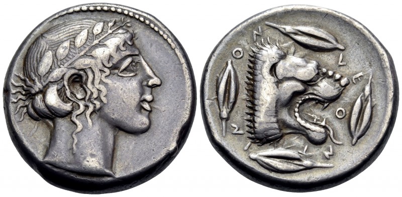 SICILY. Leontini. Circa 450-440 BC. Tetradrachm (Silver, 24.5 mm, 17.32 g, 3 h)....
