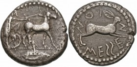 SICILY. Messana. 465-462 BC. Tetradrachm (Silver, 26 mm, 17.20 g, 6 h). Charioteer driving biga of mules walking to right; in exergue, olive leaf. Rev...