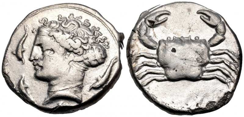 SICILY. Motya. Circa 405-397 BC. Tetradrachm (Silver, 25 mm, 16.74 g, 11 h). Hea...
