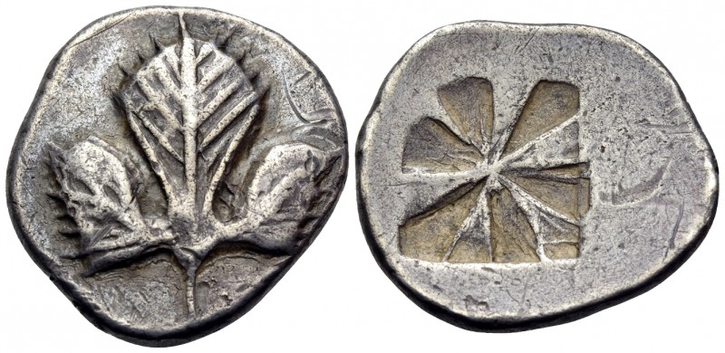 SICILY. Selinos. Circa 540-515 BC. Didrachm (Silver, 20 mm, 7.43 g). Selinon lea...