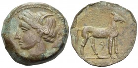 CARTHAGE. First Punic War. Circa 264-241 BC. Shekel (Bronze, 24 mm, 8.70 g, 3 h), Sardinian mint. Wreathed head of Tanit to left, wearing triple-penda...