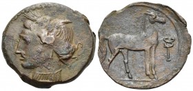 CARTHAGE. First Punic War. Circa 264-241 BC. Shekel (Bronze, 23 mm, 7.08 g, 7 h), Sardinian mint. Wreathed head of Tanit to left, wearing triple-penda...