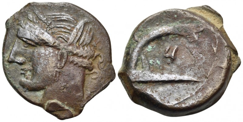 CARTHAGE. Circa 241-220 BC. Shekel (Bronze, 21 mm, 7.97 g, 5 h). Wreathed head o...