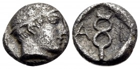 THRACE. Ainos. Circa 455/4-453/2 BC. Diobol (Silver, 11 mm, 1.31 g, 10 h). Head of Hermes to right, wearing petasos. Rev. Α - Ι Kerykeion. Cf. May, Ai...