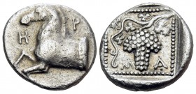 THRACE. Maroneia. Circa 398/7-348/7 BC. Triobol (Silver, 14 mm, 2.82 g, 6 h). H-P Forepart of a horse to left. Rev. Μ-Α Grape bunch on vine; all withi...