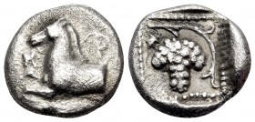THRACE. Maroneia. Circa 398/7-348/7 BC. Trihemiobol (Silver, 11 mm, 1.30 g, 1 h), struck under the magistrate Her.... H-P Forepart of horse to left. R...