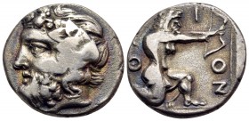 ISLANDS OFF THRACE, Thasos. Circa 411-340 BC. Drachm (Silver, 16 mm, 3.66 g, 7 h). Bearded head of Dionysos to left, wearing ivy wreath with berries a...