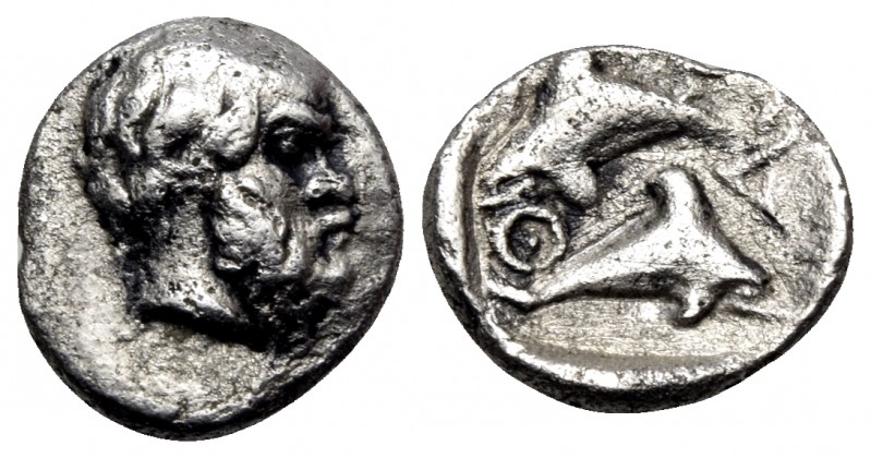 ISLANDS OFF THRACE, Thasos. Circa 412-404 BC. Hemiobol (Silver, 7.5 mm, 0.43 g)....