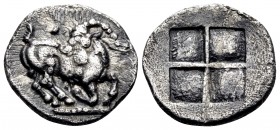 THRACO-MACEDONIAN TRIBES, Mygdones or Krestones. Circa 490-485 BC. 1/8 Stater (Silver, 12 mm, 0.97 g). Goat kneeling right on pelleted ground line, hi...