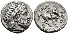 KINGS OF MACEDON. Philip II, 359-336 BC. Tetradrachm (Silver, 24 mm, 14.12 g, 1 h), struck posthumously under Polyperchon, Amphipolis, 318-317. Laurea...