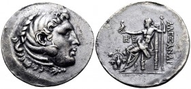 KINGS OF MACEDON. Alexander III ‘the Great’, 336-323 BC. Tetradrachm (Silver, 35 mm, 16.32 g, 1 h), Temnos, circa 188-170. Head of youthful Herakles t...