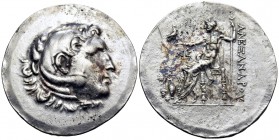 KINGS OF MACEDON. Alexander III ‘the Great’, 336-323 BC. Tetradrachm (Silver, 35 mm, 16.55 g, 12 h), Temnos, circa 188-170. Head of youthful Herakles ...