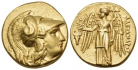KINGS OF MACEDON. Alexander III ‘the Great’, 336-323 BC. Stater (Gold, 16.5 mm, 8.56 g, 7 h), Sardes, circa 334-323. Head of Athena to right, wearing ...