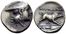 AITOLIA, Aitolian League. Circa 225-170 BC. Triobol (Silver, 15 mm, 2.48 g, 5 h). Head of Aetolia to right, wearing kausia. Rev. AITΩΛΩN Calydonian bo...