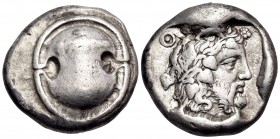 BOEOTIA. Thebes. Circa 425-395 BC. Stater (Silver, 21.5 mm, 12.09 g). Boeotian shield; horizontally on upper half of the shield, club to left. Rev. Θ ...