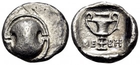 BOEOTIA. Thebes. Circa 425-375 BC. Hemidrachm (Silver, 14 mm, 2.32 g, 6 h). Boeotian shield. Rev. ΘE-BH Kantharos; above, club to right. BCD Boiotia 4...
