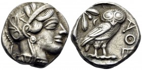 ATTICA. Athens. Circa 449-404 BC. Tetradrachm (Silver, 24 mm, 17.13 g, 10 h). Head of Athena to right, wearing crested Attic helmet with palmette and ...