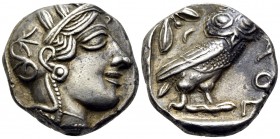 ATTICA. Athens. Circa 449-404 BC. Tetradrachm (Silver, 23 mm, 17.21 g, 8 h). Head of Athena to right, wearing crested Attic helmet with palmette and t...