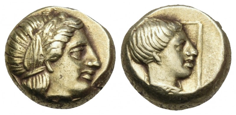 LESBOS. Mytilene. Circa 377-326 BC. Hekte (Electrum, 10 mm, 2.55 g, 12 h). Wreat...