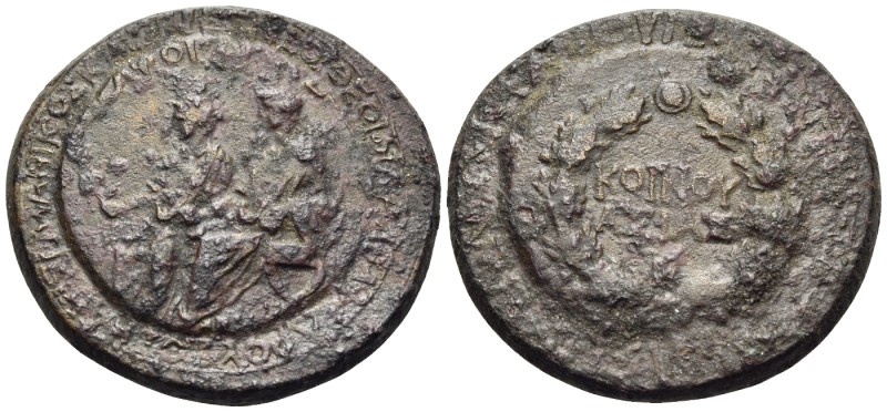 LYDIA. Sardis. Tiberius. Tetrassarion (Bronze, 28.5 mm, 15.12 g, 12 h), Asinius ...