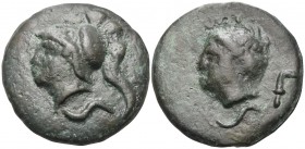 Anonymous, Circa 240 BC. Semis (Bronze, 52 mm, 125.70 g, 4 h), Rome. Head of Minerva to left, wearing crested Corinthian helment; below, S. Rev. Femal...