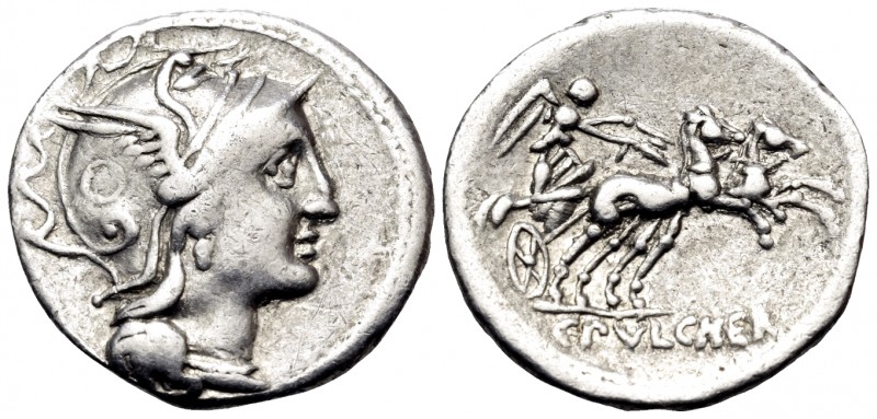 C. Claudius Pulcher, 110-109 BC. Denarius (Silver, 18 mm, 3.89 g, 1 h), Rome. He...