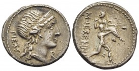 M. Herennius, 108-107 BC. Denarius (Silver, 19 mm, 3.83 g, 10 h), Rome. PIE(TA)S Diademed head of Pietas to right; below chin, R. Rev. M · HERENNI One...