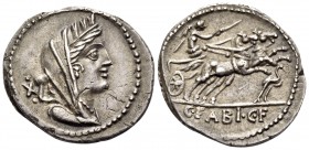 C. Fabius C.f. Hadrianus, 102 BC. Denarius (Silver, 20 mm, 3.97 g, 10 h), Rome. Veiled and turreted head of Cybele right; behind, •X•. Rev. C• FABI• C...