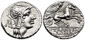 D. Silanus L.f, 91 BC. Denarius (Silver, 18 mm, 3.95 g, 12 h), Rome. Helmeted head of Roma to right; behind M. Rev. D · SILANVS L F / ROMA Victory in ...