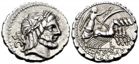 Q. Antonius Balbus, 83-82 BC. Denarius Serratus (Silver, 19 mm, 3.76 g, 8 h), Rome. Laureate head of Jupiter to right; behind, S · C. Rev. Q ·(ANT)O ·...