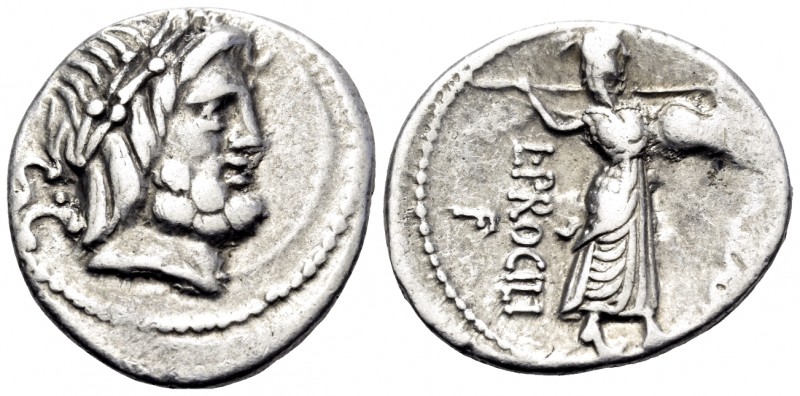 L. Procilius, 80 BC. Denarius (Silver, 18.5 mm, 3.79 g, 3 h), Rome. S · C Laurea...