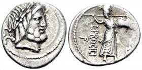 L. Procilius, 80 BC. Denarius (Silver, 18.5 mm, 3.79 g, 3 h), Rome. S · C Laureate head of Jupiter to right. Rev. L · PROCILI / F Juno Sospita walking...