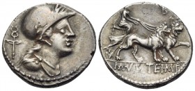 M. Volteius M.f., 78 BC. Denarius (Silver, 18 mm, 3.92 g, 6 h), Rome. Laureate and helmeted head of Attis to right; behind, winged caduceus. Rev. M VO...