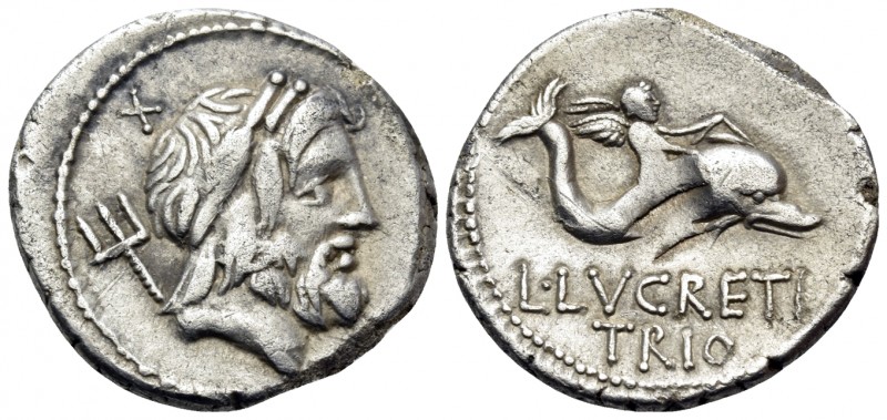 L. Lucretius Trio, 74 BC. Denarius (Silver, 18.5 mm, 3.67 g, 6 h), Rome. Laureat...