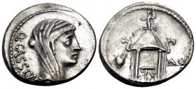 Q. Cassius Longinus, 55 BC. Denarius (Silver, 18 mm, 3.73 g, 1 h), Rome. Q · CASSIVS [VES]T Veiled head of Vesta to right. Rev. Curule chair within ci...