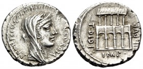 P. Fonteius P.f. Capito, 55 BC. Denarius (Silver, 17 mm, 3.59 g, 1 h), Rome. P · FONTEIVS · CAPITO · III · VIR · CONCORDIA Diademed and draped head of...