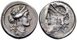 P. Licinius Crassus M.f, 55 BC. Denarius (Silver, 18.5 mm, 4.27 g, 12 h), Brockage, Rome. S · C Laureate and diademed head of Venus to right, wearing ...