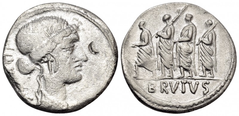 Q. Servilius Caepio Brutus (M. Junius Brutus), 54 BC. Denarius (Silver, 18 mm, 3...